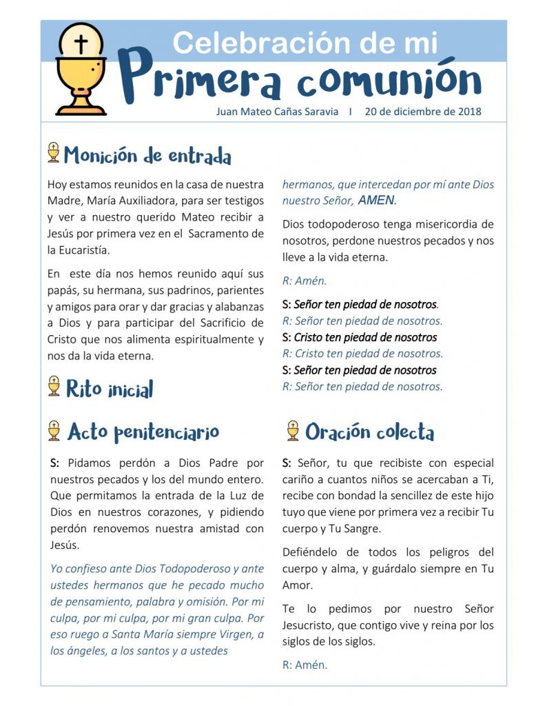 oraciones para primera comunión pdf