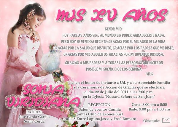 Arriba 64+ imagen oracion para invitacion de xv años corta ...